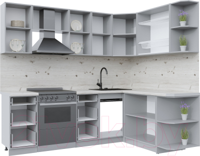 Кухонный гарнитур Интерлиния Берес 1.7x2.4 правая (дуб снежный/дуб королевский/серый каспий)