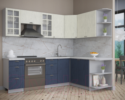Кухонный гарнитур Интерлиния Берес 1.7x2.4 правая (дуб снежный/дуб королевский/серый каспий)