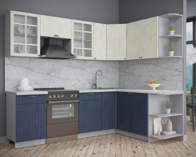 Кухонный гарнитур Интерлиния Берес 1.7x2.5 правая (дуб снежный/дуб королевский/серый каспий)