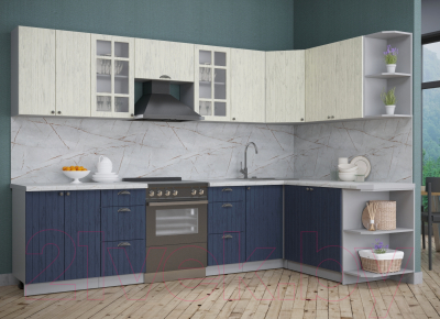 Кухонный гарнитур Интерлиния Берес 1.7x3.0 правая (дуб снежный/дуб королевский/серый каспий)