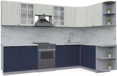 Кухонный гарнитур Интерлиния Берес 1.7x3.1 правая (дуб снежный/дуб королевский/серый каспий) - фото