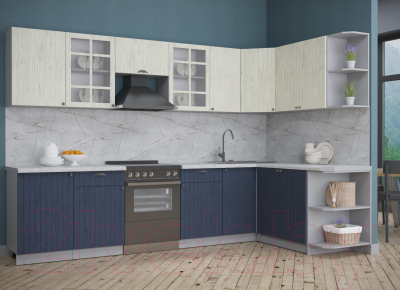 Кухонный гарнитур Интерлиния Берес 1.7x3.1 правая (дуб снежный/дуб королевский/серый каспий)