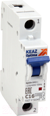 Выключатель автоматический КЭАЗ 1P C 16А 10кА OptiDin BM63-1C16-10-УХЛ3 / 249256 - фото