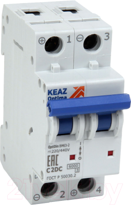 Выключатель автоматический КЭАЗ 2P C 4А OptiDin BM63-2C4-DC-УХЛ3 / 261242 - фото