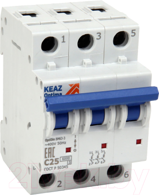 Выключатель автоматический КЭАЗ 3P C 25А 6кА OptiDin BM63-3C25-УХЛ3 / 260794 - фото