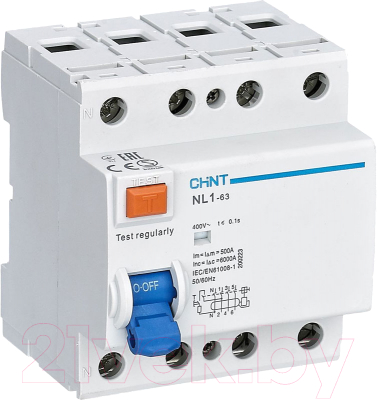 Устройство защитного отключения Chint NL1-63 6kA 4P 63A 30mA AC(DB) (R) - фото