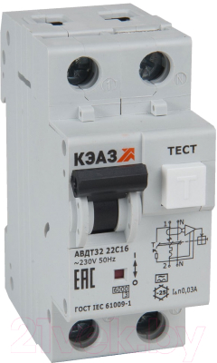Дифференциальный автомат КЭАЗ АВДТ32-22C10 2P C 10А 30мА тип A 6кА A УХЛ4 / 228064 - фото