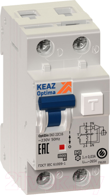 Дифференциальный автомат КЭАЗ OptiDin D63 2P (1P+N) C 25А 30мА тип A 6кА УХЛ4 / 103509 - фото