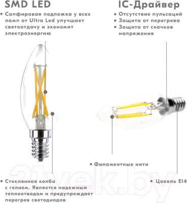 Лампа Ultra С35 F 4W E14 4000K
