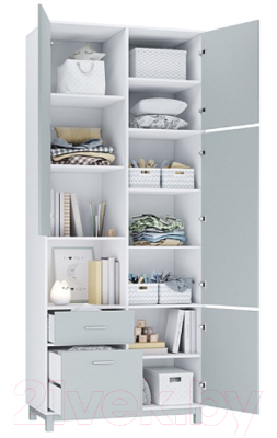 Шкаф Polini Kids Mirum 2320 двухсекционный / 0002068.55 (белый/серый)