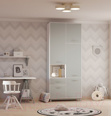 Шкаф Polini Kids Mirum 2320 двухсекционный / 0002068.55 (белый/серый)