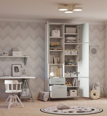 Шкаф Polini Kids Mirum 2320 двухсекционный / 0002068.55 (белый/серый)