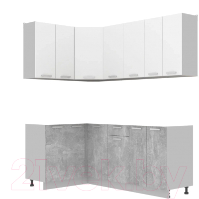 Кухонный гарнитур Интерлиния Мила Лайт 1.2x2.0 без столешницы (белый платинум/бетон) - фото