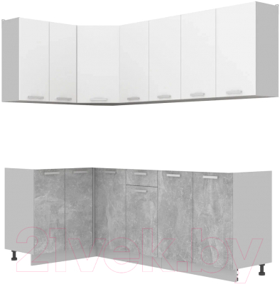 Кухонный гарнитур Интерлиния Мила Лайт 1.2x2.2 без столешницы (белый платинум/бетон) - фото