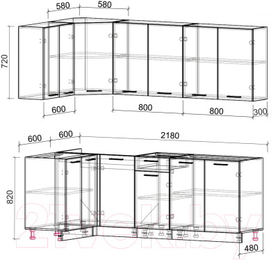 Кухонный гарнитур Интерлиния Мила Лайт 1.2x2.2 без столешницы (белый платинум/бетон)