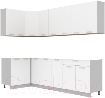 Кухонный гарнитур Интерлиния Мила Лайт 1.2x2.6 без столешницы (белый платинум) - фото