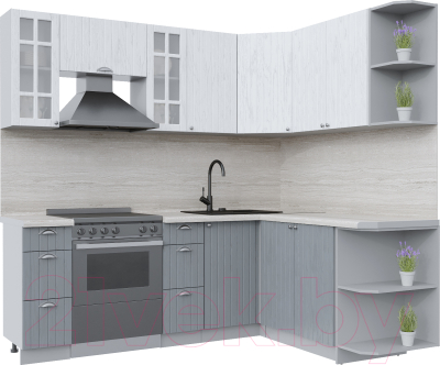 Кухонный гарнитур Интерлиния Берес 1.7x2.2 правая (дуб полярный/дуб серый/травертин серый) - фото