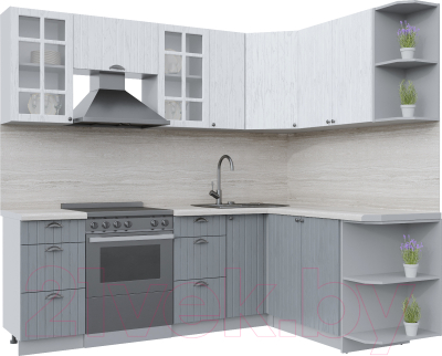 Кухонный гарнитур Интерлиния Берес 1.7x2.3 правая (дуб полярный/дуб серый/травертин серый) - фото