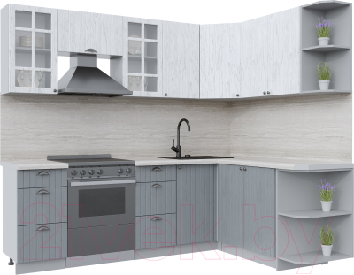 Кухонный гарнитур Интерлиния Берес 1.7x2.4 правая (дуб полярный/дуб серый/травертин серый) - фото