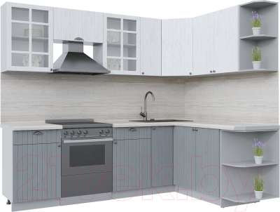 Кухонный гарнитур Интерлиния Берес 1.7x2.5 правая (дуб полярный/дуб серый/травертин серый) - фото