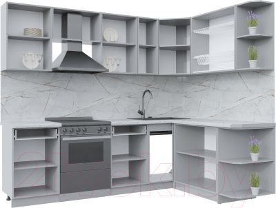 Кухонный гарнитур Интерлиния Берес 1.7x2.5 правая (дуб полярный/дуб серый/травертин серый)