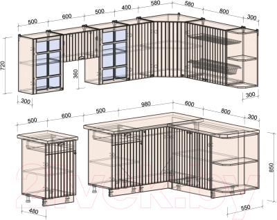 Готовая кухня Интерлиния Берес 1.7x2.6 правая