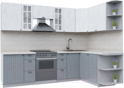 Кухонный гарнитур Интерлиния Берес 1.7x2.7 правая (дуб полярный/дуб серый/травертин серый) - фото