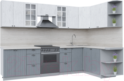 Кухонный гарнитур Интерлиния Берес 1.7x3.0 правая (дуб полярный/дуб серый/травертин серый) - фото