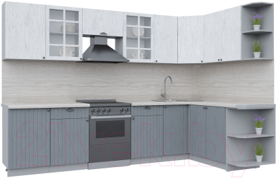 Кухонный гарнитур Интерлиния Берес 1.7x3.1 правая (дуб полярный/дуб серый/травертин серый) - фото