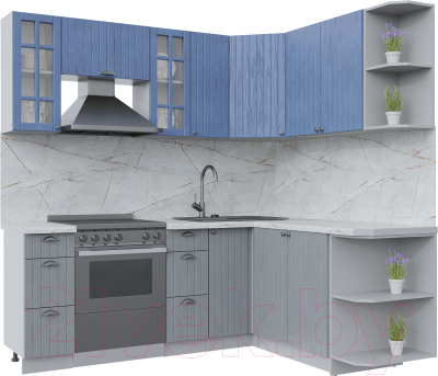 Кухонный гарнитур Интерлиния Берес 1.7x2.1 правая (дуб лазурный/дуб серый/серый каспий) - фото
