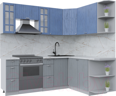 Кухонный гарнитур Интерлиния Берес 1.7x2.2 правая (дуб лазурный/дуб серый/серый каспий) - фото