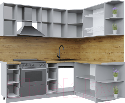 Кухонный гарнитур Интерлиния Берес 1.7x2.2 правая (дуб лазурный/дуб серый/серый каспий)