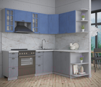 Кухонный гарнитур Интерлиния Берес 1.7x2.2 правая (дуб лазурный/дуб серый/серый каспий)