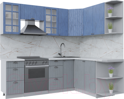 Кухонный гарнитур Интерлиния Берес 1.7x2.3 правая (дуб лазурный/дуб серый/серый каспий) - фото