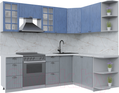 Кухонный гарнитур Интерлиния Берес 1.7x2.4 правая (дуб лазурный/дуб серый/серый каспий) - фото