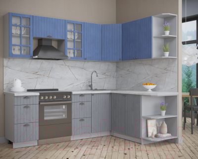Кухонный гарнитур Интерлиния Берес 1.7x2.4 правая (дуб лазурный/дуб серый/серый каспий)