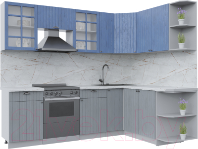 Кухонный гарнитур Интерлиния Берес 1.7x2.5 правая (дуб лазурный/дуб серый/серый каспий) - фото