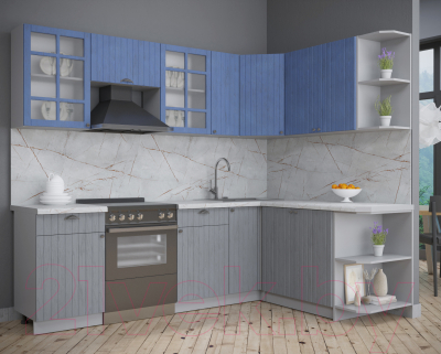 Кухонный гарнитур Интерлиния Берес 1.7x2.5 правая (дуб лазурный/дуб серый/серый каспий)