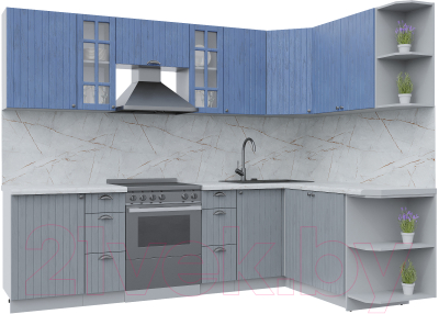 Кухонный гарнитур Интерлиния Берес 1.7x2.7 правая (дуб лазурный/дуб серый/серый каспий) - фото