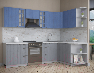 Кухонный гарнитур Интерлиния Берес 1.7x2.7 правая (дуб лазурный/дуб серый/серый каспий)