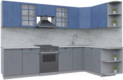 Кухонный гарнитур Интерлиния Берес 1.7x3.1 правая (дуб лазурный/дуб серый/серый каспий) - фото
