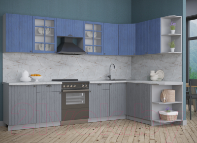 Кухонный гарнитур Интерлиния Берес 1.7x3.1 правая (дуб лазурный/дуб серый/серый каспий)