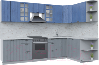 Кухонный гарнитур Интерлиния Берес 1.7x3.0 правая (дуб лазурный/дуб серый/серый каспий) - фото