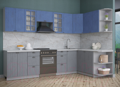 Кухонный гарнитур Интерлиния Берес 1.7x3.0 правая (дуб лазурный/дуб серый/серый каспий)