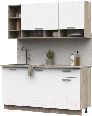 Кухонный гарнитур Стендмебель Рица 1.6 (белый текстура/дуб крафт серый) - фото