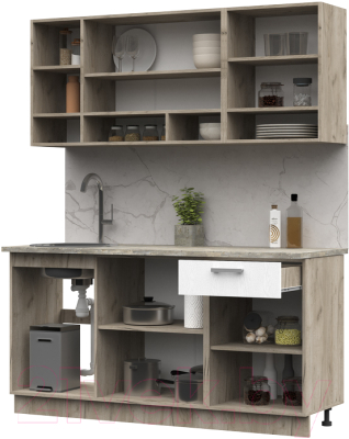 Кухонный гарнитур Стендмебель Рица 1.6 (белый текстура/дуб крафт серый)