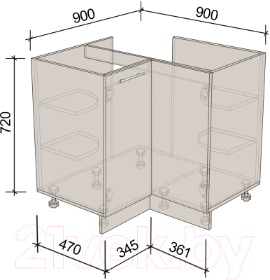 Шкаф под мойку Артём-Мебель Угловой 900x900мм СН-114.93 (ДСП бетон спаркс)