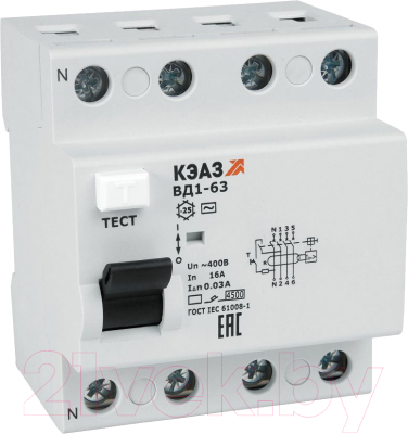 Устройство защитного отключения КЭАЗ ВД1-63 4п 40А 30мА тип AC 4240 УХЛ4 / 221949 - фото
