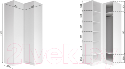 Шкаф ДСВ Мори угловой МШУ 960.1 (белый)