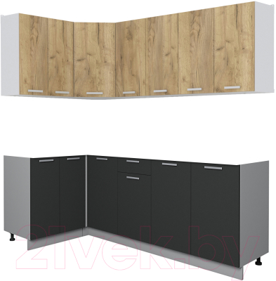 Кухонный гарнитур Интерлиния Мила Лайт 1.2x2.2 без столешницы (дуб золотой/антрацит) - фото